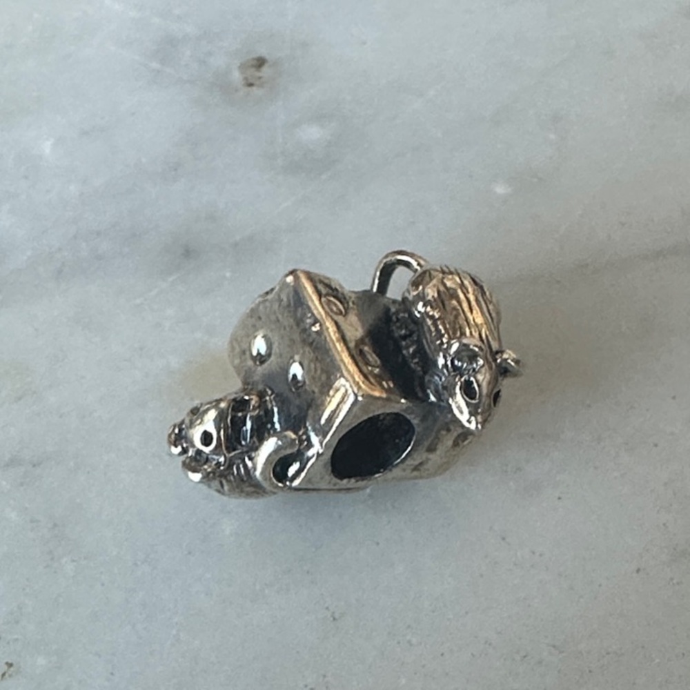 RETIRED 2012 Trollbeads Sterling Mice on Cheese Charm RARE